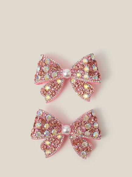 Monsoon Kids' Rhinestone Bow Hair Clips, Pack of 2, Pink, Pink