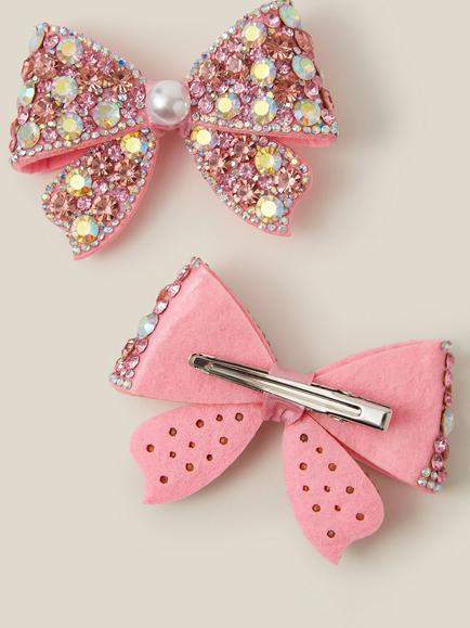 Monsoon Kids' Rhinestone Bow Hair Clips, Pack of 2, Pink - view 2, Pink