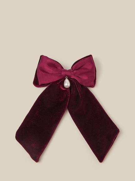 Monsoon Kids' Velvet Charm Bow Hair Clip, Plum, Plum