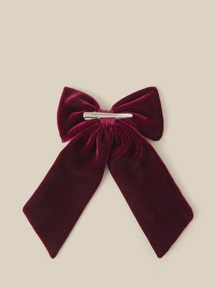 Monsoon Kids' Velvet Charm Bow Hair Clip, Plum - view 2, Plum