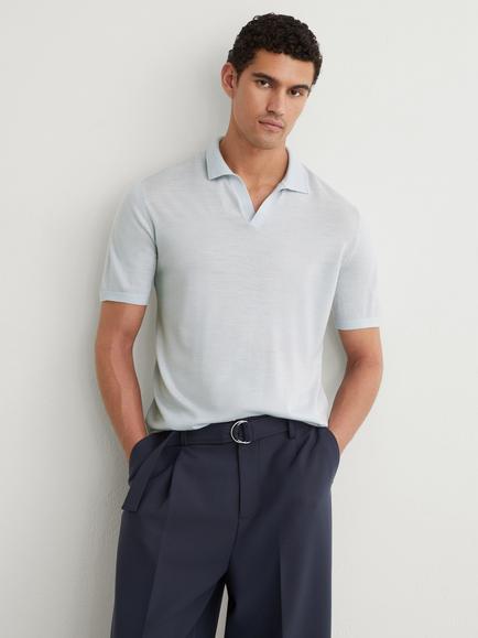 Reiss Duchie Wool Polo Shirt, Aquatic Blue