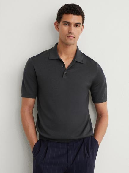 Reiss Manor Wool Polo Shirt, Vulcan Grey, Vulcan Grey