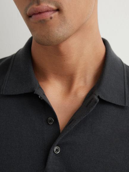 Reiss Manor Wool Polo Shirt, Vulcan Grey - view 2, Vulcan Grey