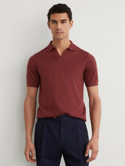 Reiss Duchie Wool Polo Shirt, Rooibos Red