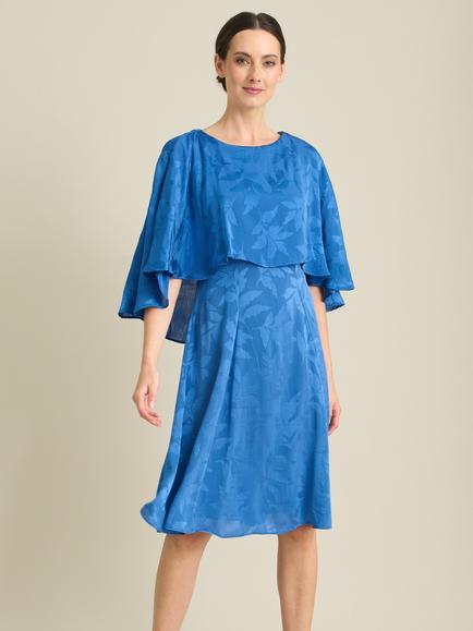 Gina Bacconi Mercedes Leaf Jacquard Dress, Blue, Blue