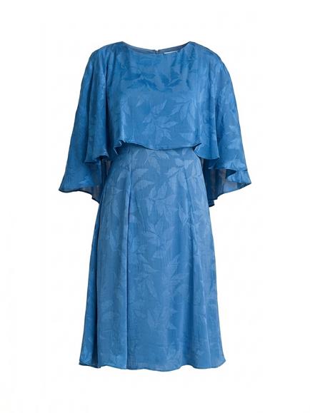 Gina Bacconi Mercedes Leaf Jacquard Dress, Blue - view 2, Blue