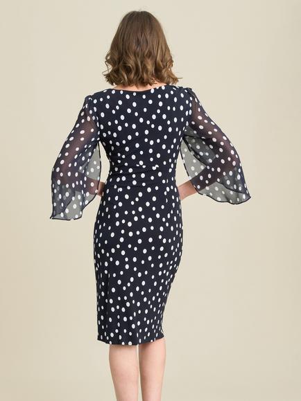 Gina Bacconi Three Quarter Sleeve Chiffon Dress, Navy/White - view 2, Navy/White
