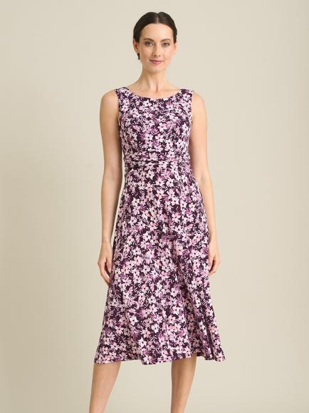 Gina Bacconi George Floral Print Midi Dress, Plum/Multi, Plum/Multi