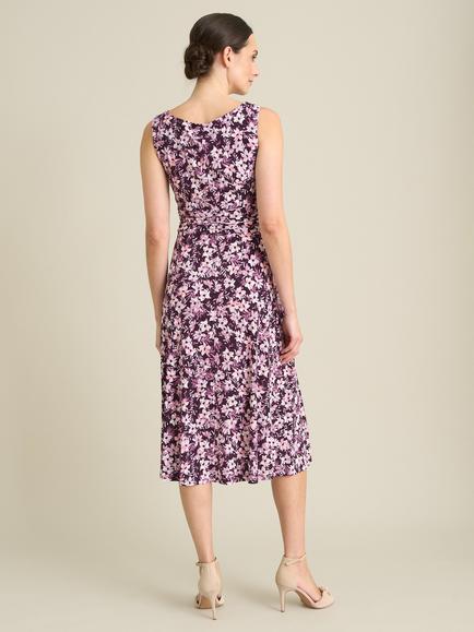 Gina Bacconi George Floral Print Midi Dress, Plum/Multi - view 2, Plum/Multi