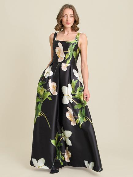 Gina Bacconi Serena Floral Print Satin Maxi Dress, Black/Multi, Black/Multi