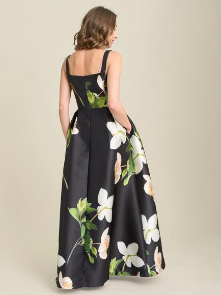 Gina Bacconi Serena Floral Print Satin Maxi Dress, Black/Multi - view 2, Black/Multi