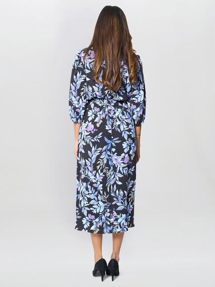Gina Bacconi Alexis Floral Print Midi Dress, Black/Blue - view 2, Black/Blue