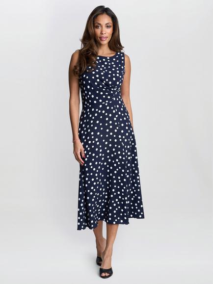 Gina Bacconi Peggy Polka Dot Shift Dress, Navy, Navy