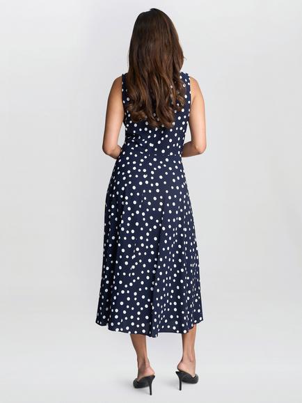 Gina Bacconi Peggy Polka Dot Shift Dress, Navy - view 2, Navy
