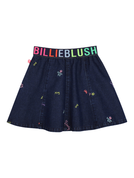 Billieblush Kids' Word Embroidery Denim Skirt, Blue - view 2, Blue