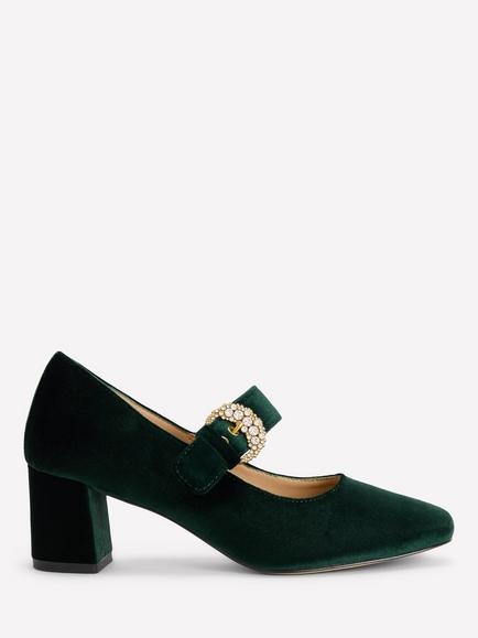 Boden Suede Buckle Detail Block Heel Mary Janes, Scarab Green, Scarab Green