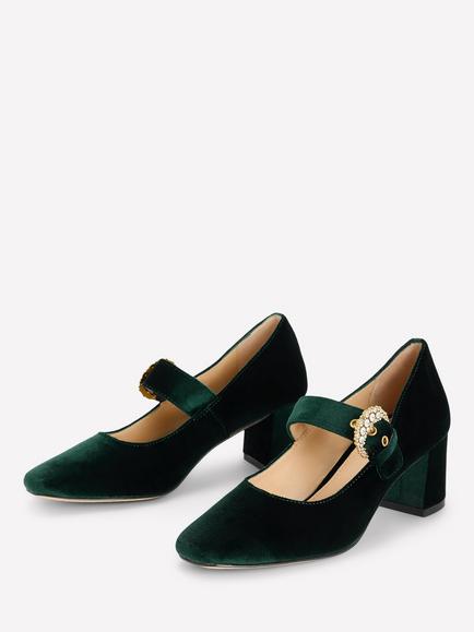 Boden Suede Buckle Detail Block Heel Mary Janes, Scarab Green - view 2, Scarab Green