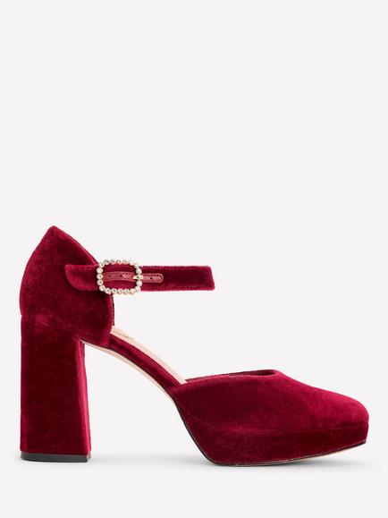 Boden Jewelled Buckle Platform Heel Court Shoes, Dark Cherry, Dark Cherry
