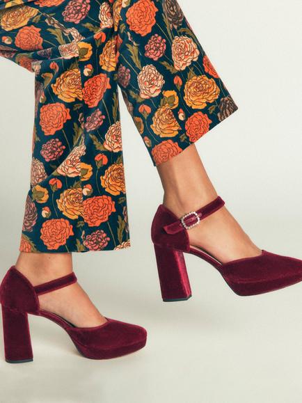 Boden Jewelled Buckle Platform Heel Court Shoes, Dark Cherry - view 2, Dark Cherry