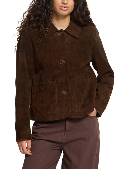 ICHI IhLivia Long Sleeve Suede Jacket, Coffee Bean, Coffee Bean