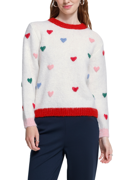 ICHI IhBelablue Heart Jumper, Cloud White & Heart, Cloud White & Heart