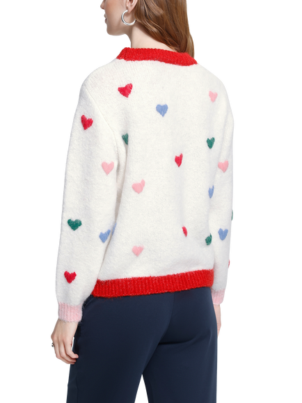 ICHI IhBelablue Heart Jumper, Cloud White & Heart - view 2, Cloud White & Heart