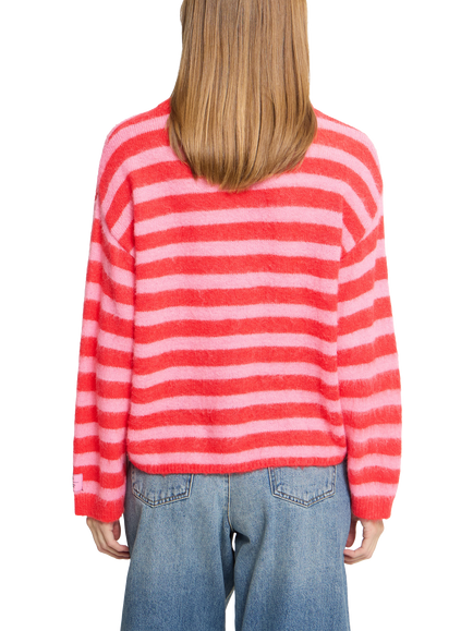 ICHI IhBlush Striped Jumper, Poinsettia Red & Pink - view 2, Poinsettia Red & Pink