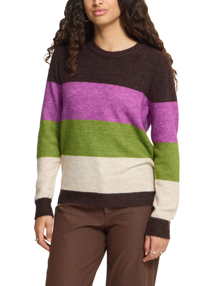 ICHI IhEdeen Acrylic Rich Stripe Colour Block Crew Neck Jumper, Multi, Multi