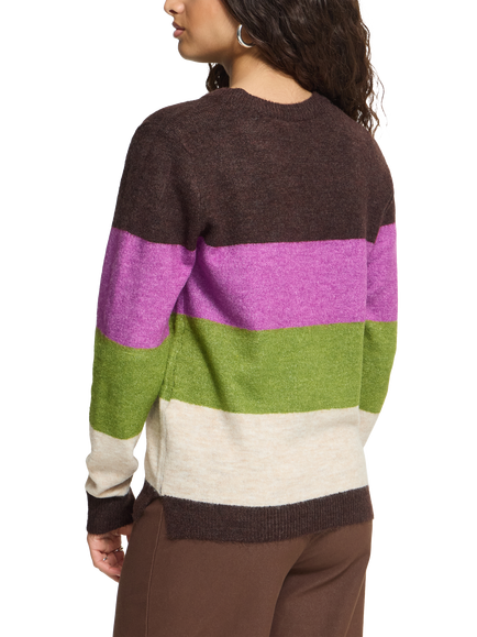 ICHI IhEdeen Acrylic Rich Stripe Colour Block Crew Neck Jumper, Multi - view 2, Multi