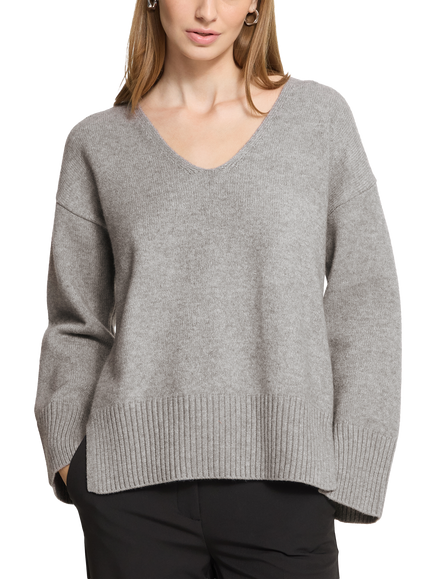 ICHI Ihalize V-Neck Jumper, Alloy Melange, Alloy Melange
