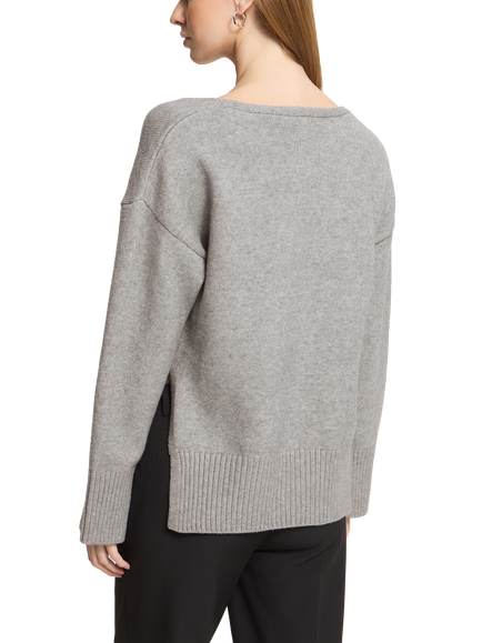 ICHI Ihalize V-Neck Jumper, Alloy Melange - view 2, Alloy Melange