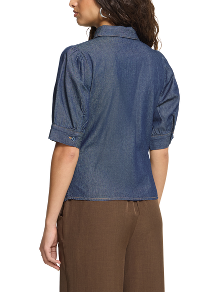 ICHI IhArcher Blouson Sleeve Shirt, Denim Authentic Blue - view 2, Denim Authentic Blue