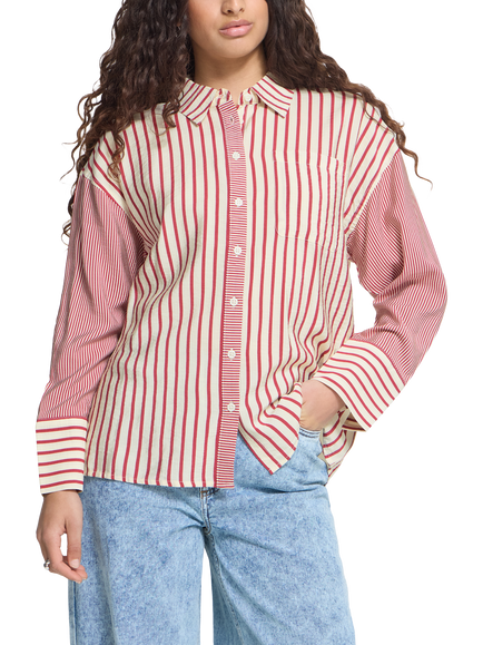 ICHI IhLouri Striped Shirt, White/Rhododendron, White/Rhododendron