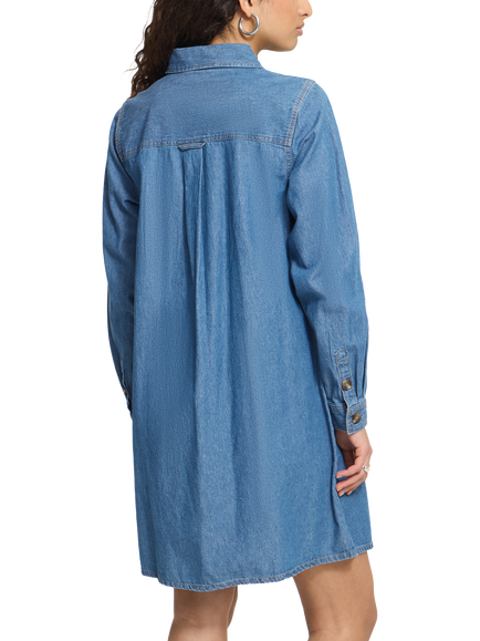 ICHI IhArcher Button Front Denim Shirt Dress, Washed Med. Blue - view 2, Washed Med. Blue