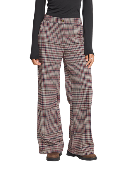 ICHI Ihkate Wide Leg Checked Trousers, Red Mix Check, Red Mix Check