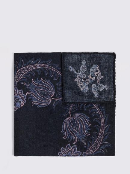 Moss Bottinelli Wool Paisley Pocket Square, Navy Blue/Pink, Navy Blue/Pink