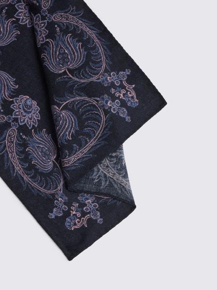 Moss Bottinelli Wool Paisley Pocket Square, Navy Blue/Pink - view 2, Navy Blue/Pink