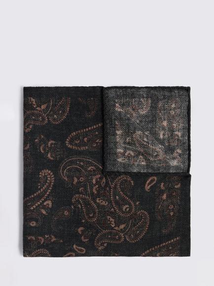 Moss Bottinelli Wool Paisley Pocket Square, Dark Green, Dark Green