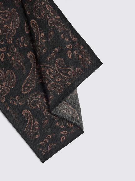 Moss Bottinelli Wool Paisley Pocket Square, Dark Green - view 2, Dark Green