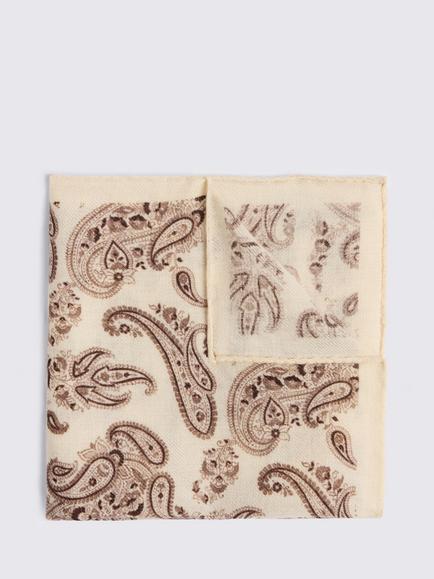 Moss Bottinelli Wool Paisley Pocket Square, Neutral/Dark Brown, Neutral/Dark Brown