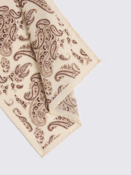 Moss Bottinelli Wool Paisley Pocket Square, Neutral/Dark Brown - view 2, Neutral/Dark Brown