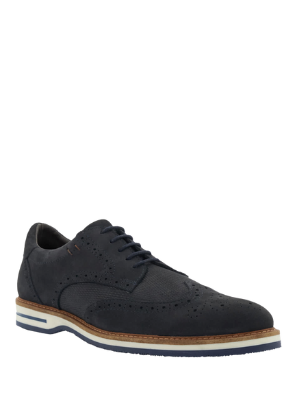 Dune London Barkings Nubuck Brogues, Navy - view 2, Navy