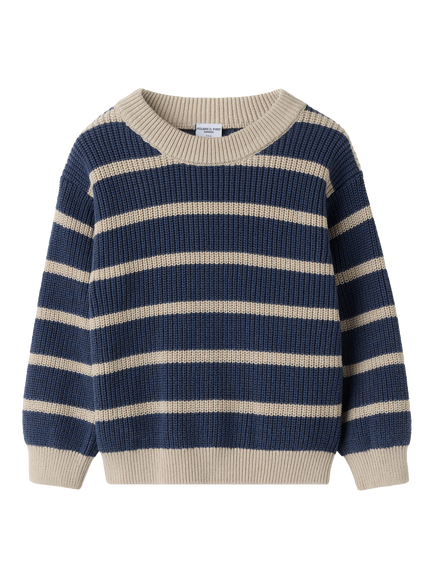 Polarn O. Pyret Kids' Knitted Stripe Crew Neck Jumper, Blue