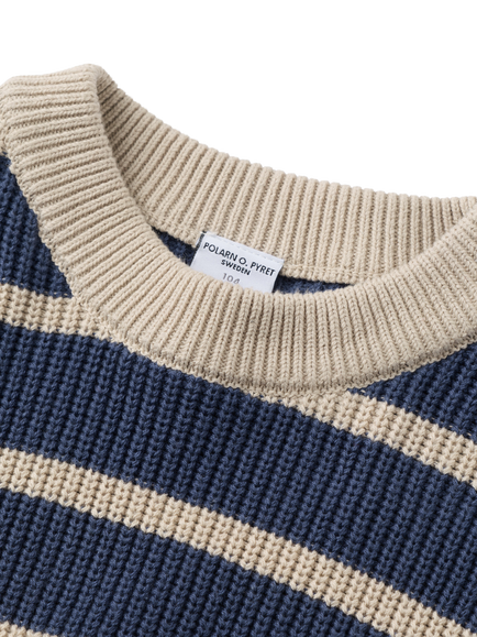 Polarn O. Pyret Kids' Knitted Stripe Crew Neck Jumper - view 2, Blue