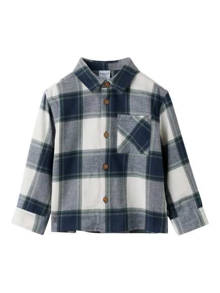Polarn O. Pyret Kids' Pure Cotton Long Sleeve Check Shirt, Navy/Egret, Navy/Egret