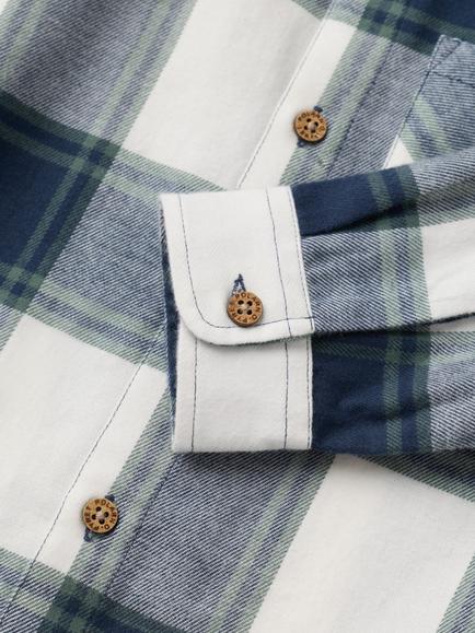 Polarn O. Pyret Kids' Pure Cotton Long Sleeve Check Shirt, Navy/Egret - view 2, Navy/Egret