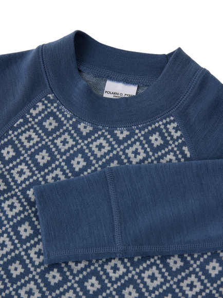 Polarn O. Pyret Kids' Pure Wool Printed Jumper, Blue - view 2, Indigo