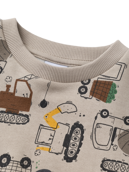 Polarn O. Pyret Kids' Pure Cotton Vehicle Print Sweatshirt, Natural - view 2, Natural