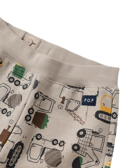 Polarn O. Pyret Kids' Cotton Vehicle Print Joggers, Natural - view 2, Natural