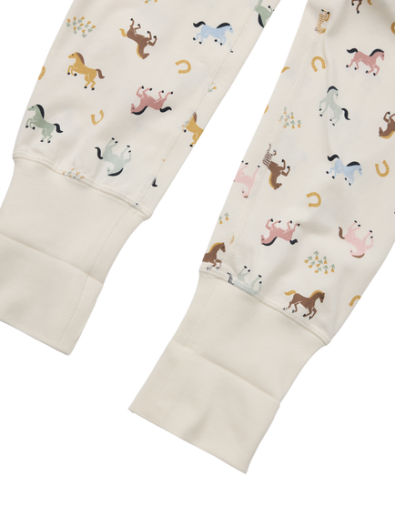 Polarn O. Pyret Kids' Long Sleeve Horse Print Pyjama Set, Natural - view 2, Natural